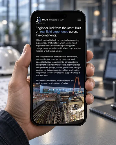 Milne Industrial company introduction displayed on a mobile phone