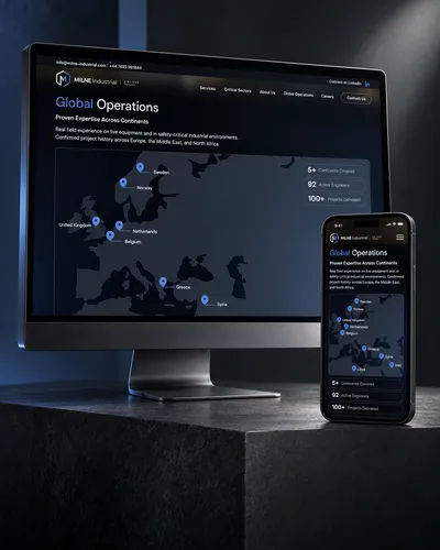 Milne Industrial global operations displayed on desktop and mobile
