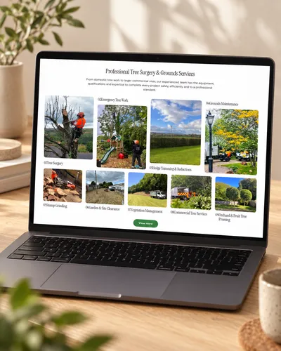 KB Trees and Grounds services gallery displayed on a laptop
