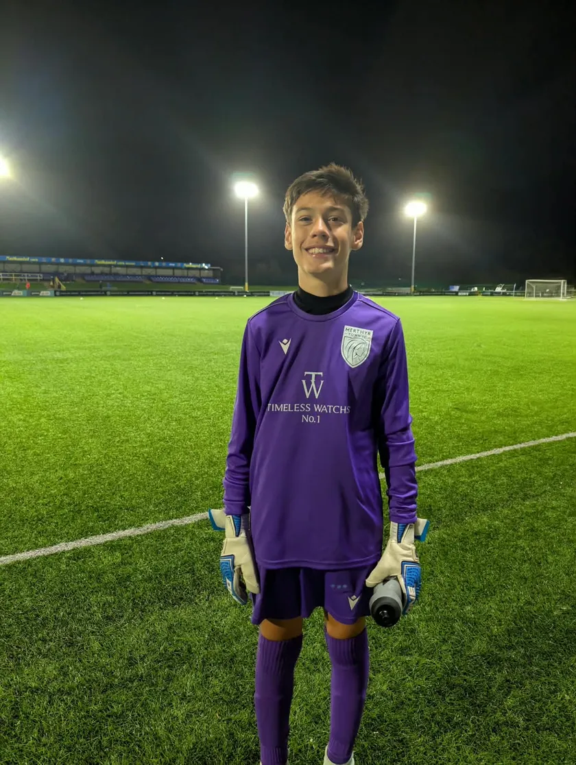 Merthyr Town FC Academy U14 goalkeeper Mason Rocha sponsored by NC Digital