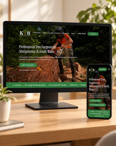 KB Trees and Grounds website displayed on desktop and mobile