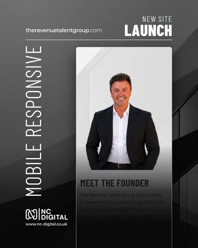 The Revenue Talent Group Meet the Founder section on a mobile phone